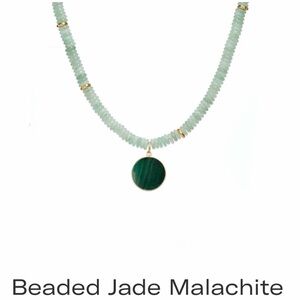 24k Gold Plated Jade Necklace with Malachite Pendent by: Mayamar